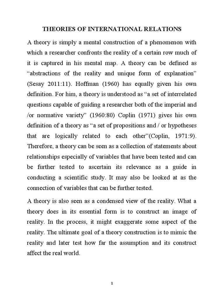 Theories of International Relations Explained | PDF | State (Polity ...