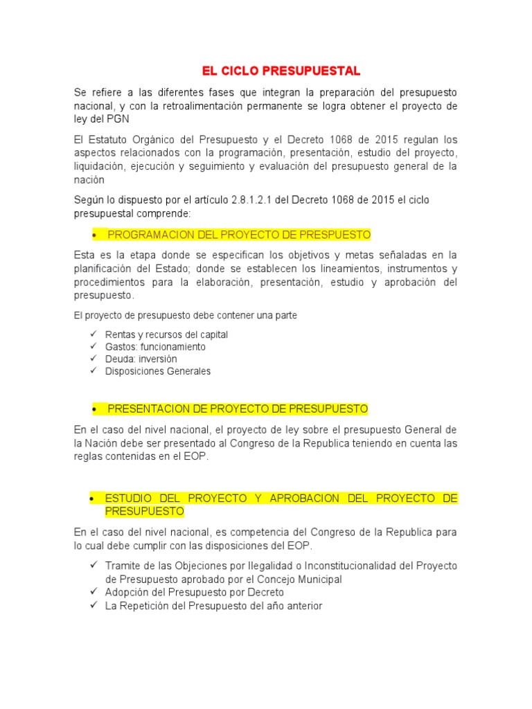 Mapa Conceptual EL CICLO PRESUPUESTAL | PDF
