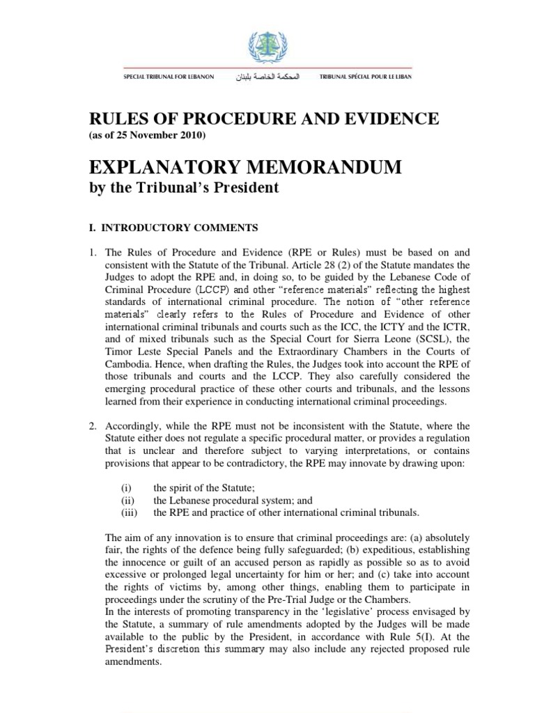 EXPLANATORY MEMORANDUM by The Tribunal's President of The RULES OF ...