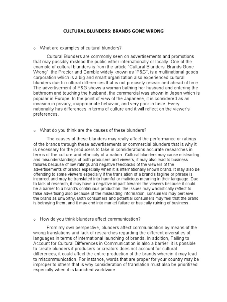 Cultural Blunders Brands Gone Wrong PDF Brand Communication