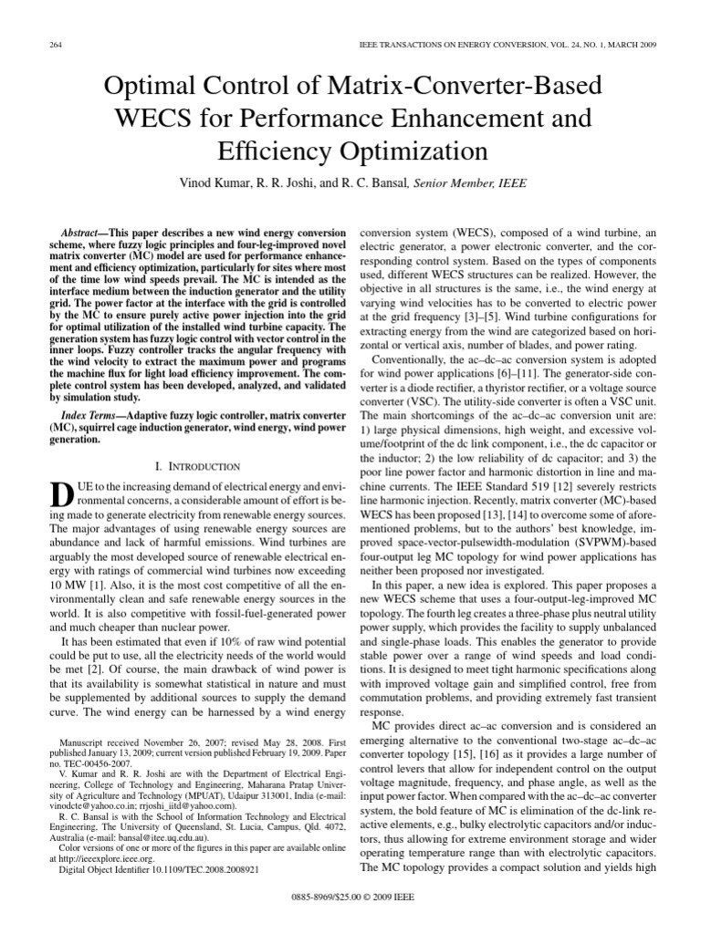 Optimal Control of Matrix-Converter-Based WECS For Performance ...