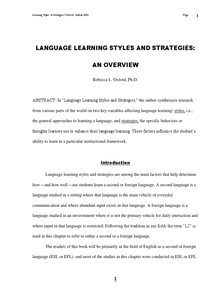 Overview of Language Learning Strategies | PDF