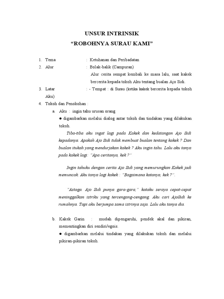 Unsur Intrinsik Novel Robohnya Surau Kami Berbagai Unsur
