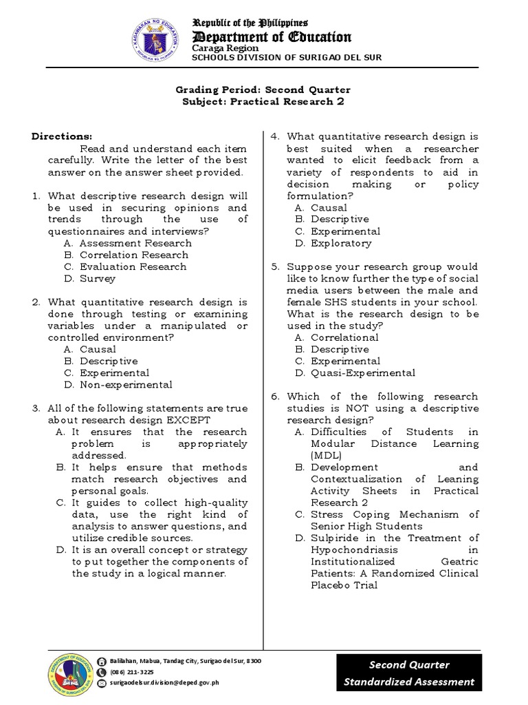 Practical Research 2 Exam and Grading Guide | PDF | Statistics ...