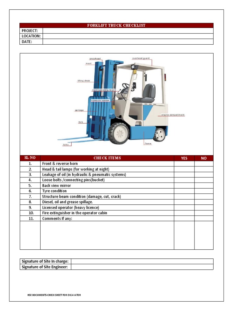 Forklift Truck Checklist PDF