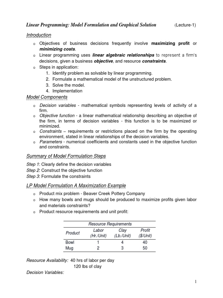 Linear Programming: Model Formulation and Graphical Solution | PDF ...