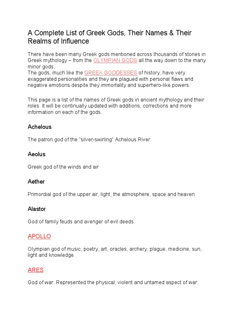 Complete List of Greek Gods & Goddesses | PDF | Hades | Muse