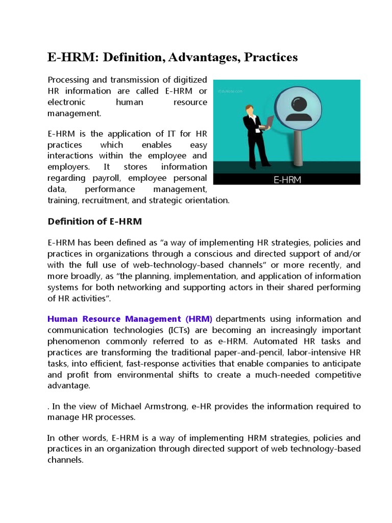 E-HRM: Definition, Advantages, Practices | PDF | Recruitment | Human
