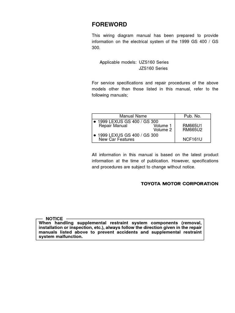 Lexus 1999 GS400 GS300 Electrical Wiring Diagram (EWD356U) PDF