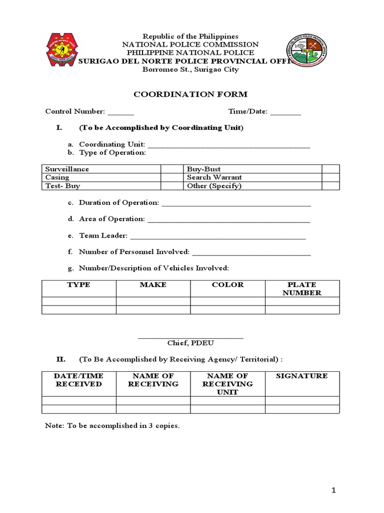 PNP Coordination Form Template | PDF