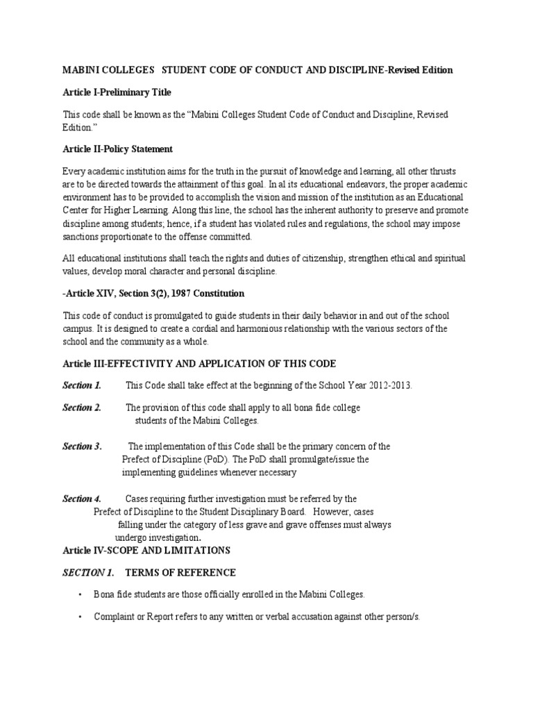 SA1 Lesson 4 Student Code of Conduct | PDF | Identity Document ...