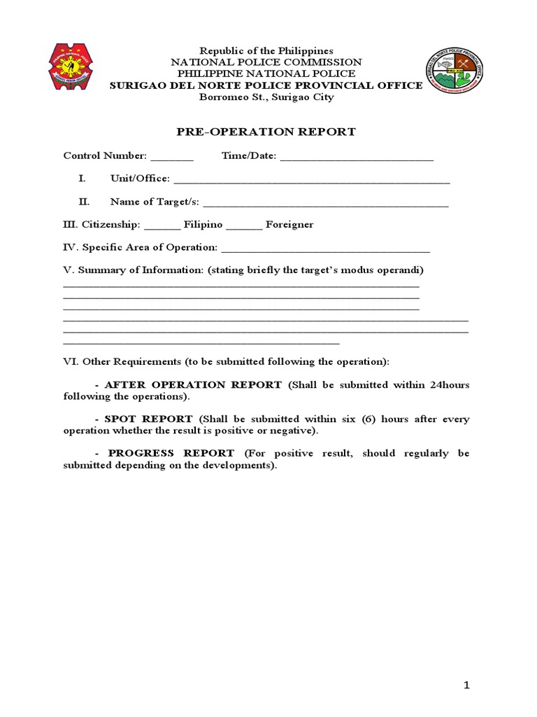 Pre Operation Report | PDF