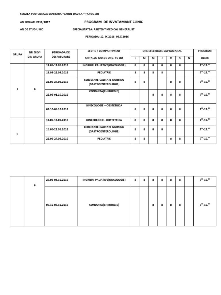 Student Clinical Rotations Nursing Specialty Areas and Schedules at