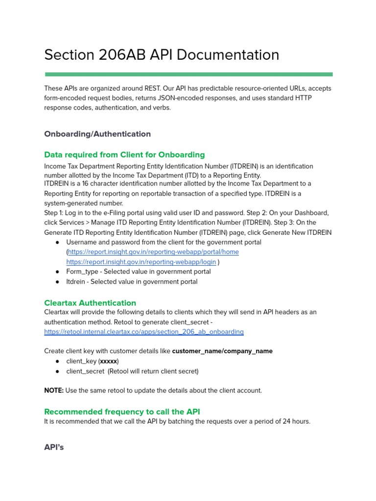 Section 206AB API Guide | PDF | Authentication | Hypertext Transfer ...