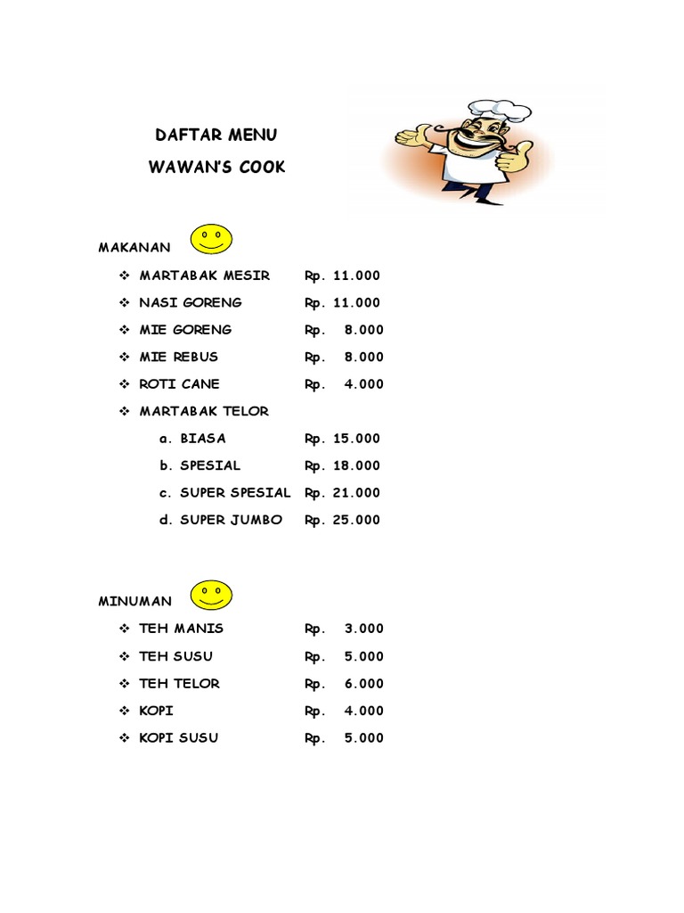 Daftar Menu Wawans | PDF | Cooking, Food & Wine | Wellness