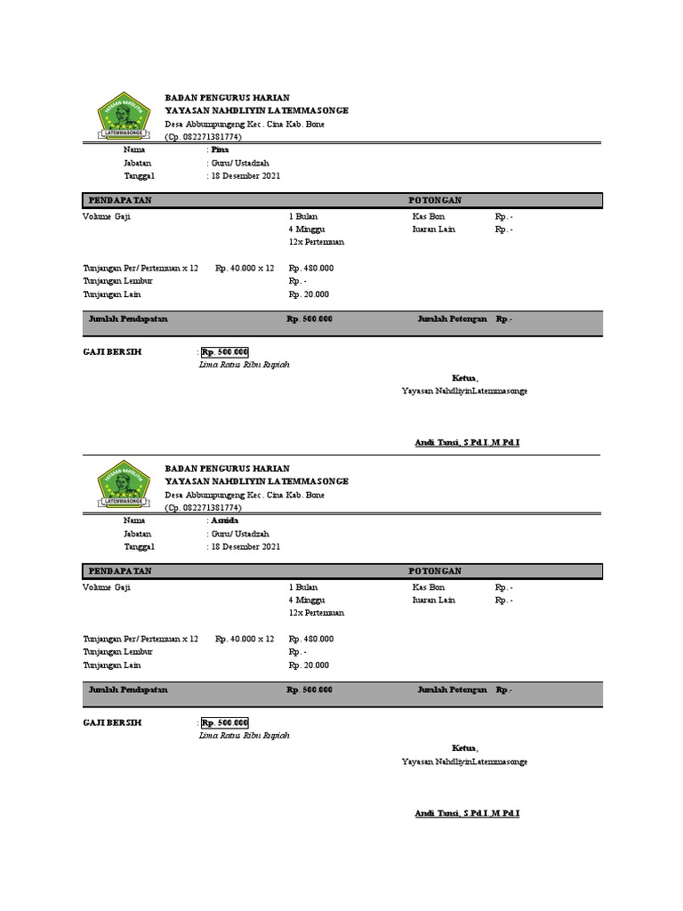 CONTOH Slip Gaji Guru Ngaji PDF