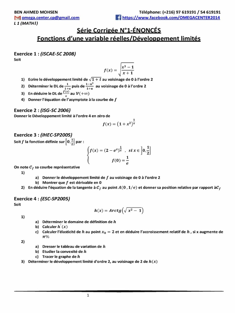 Analyse Math I DL Fonctions D Une Variable Reelle | PDF