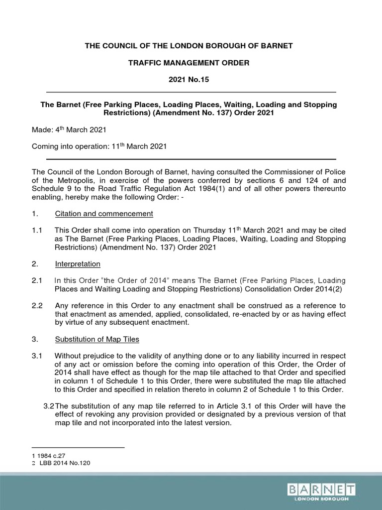Barnet Parking Restrictions Update 2021 | PDF | Public Law | Common Law