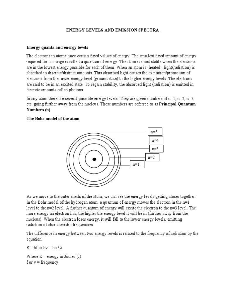 Energy Levels and Emission Spectra Energy Quanta and Energy Levels