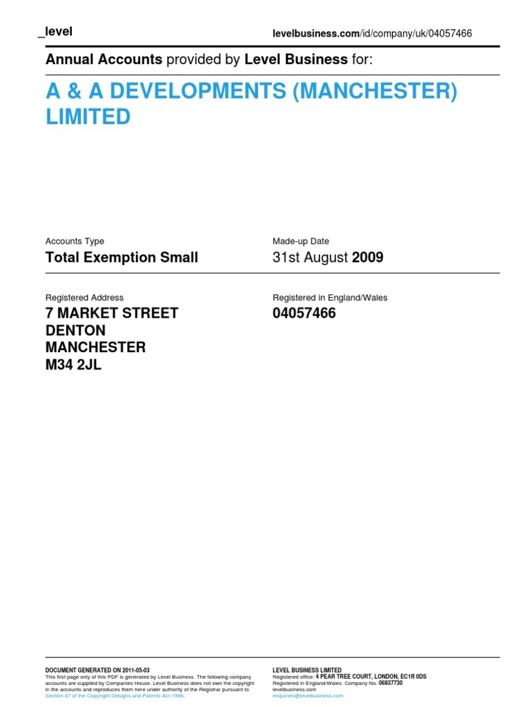 A & A Developments (Manchester) Limited: Annual Accounts Provided by ...