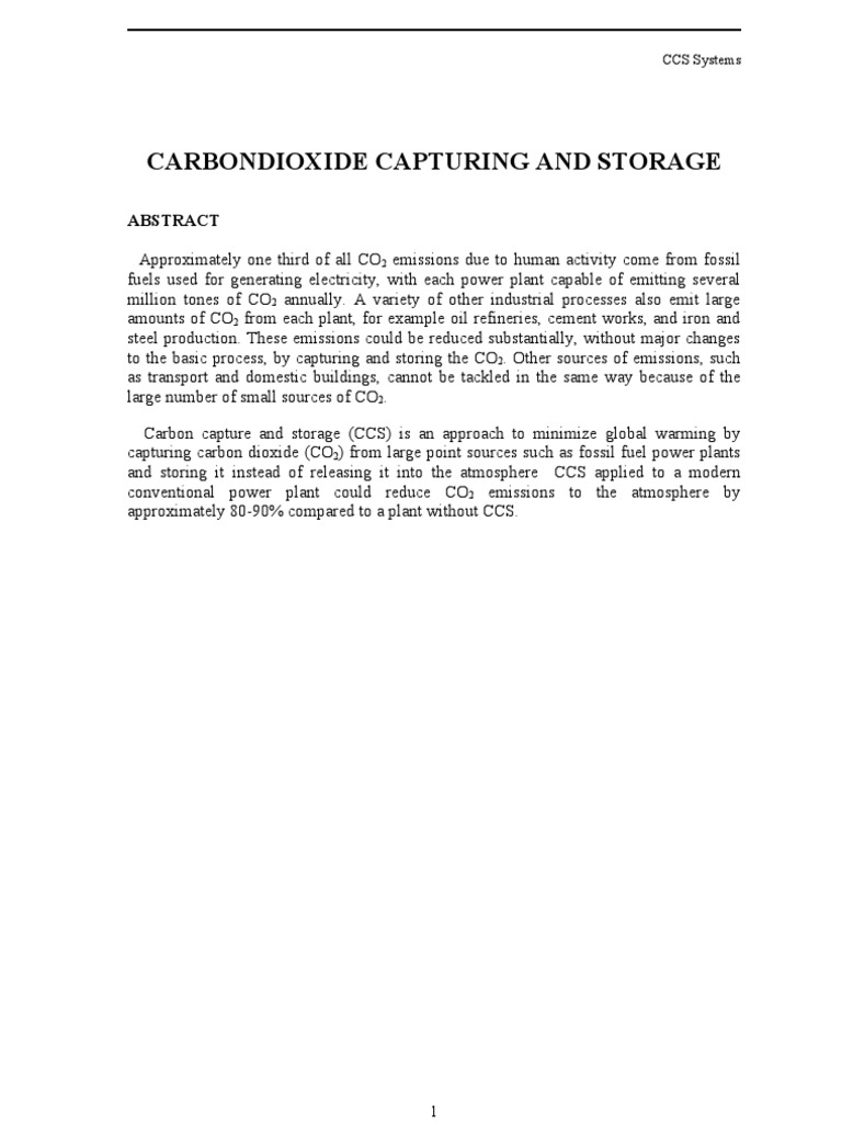 Carbon Dioxide Capturing and Storage | PDF