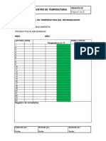 Formato de Control y Registro de Temperatura