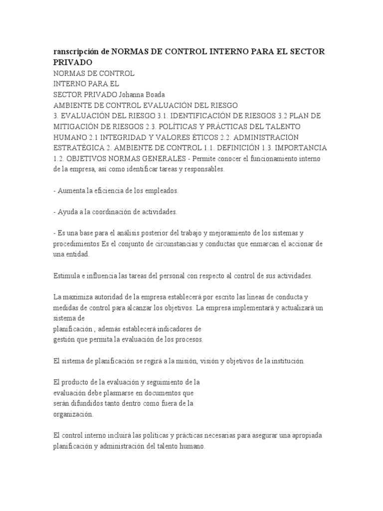Normas de Control Interno Privado | PDF | Calidad (comercial ...