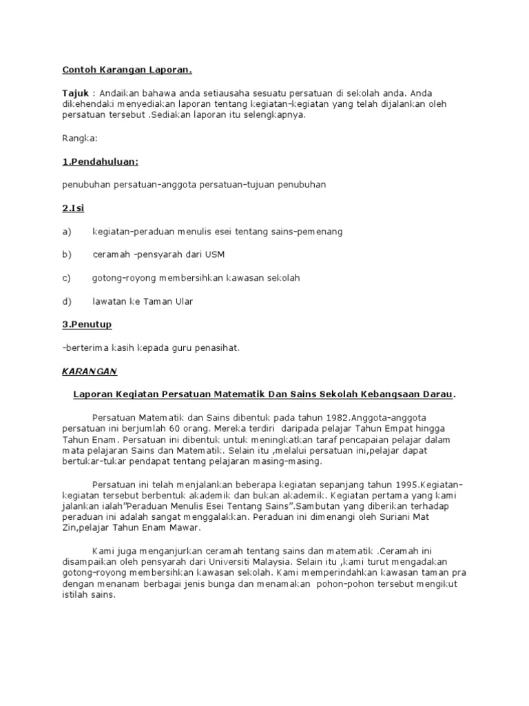 Contoh Karangan Laporan Contoh Karangan Laporan