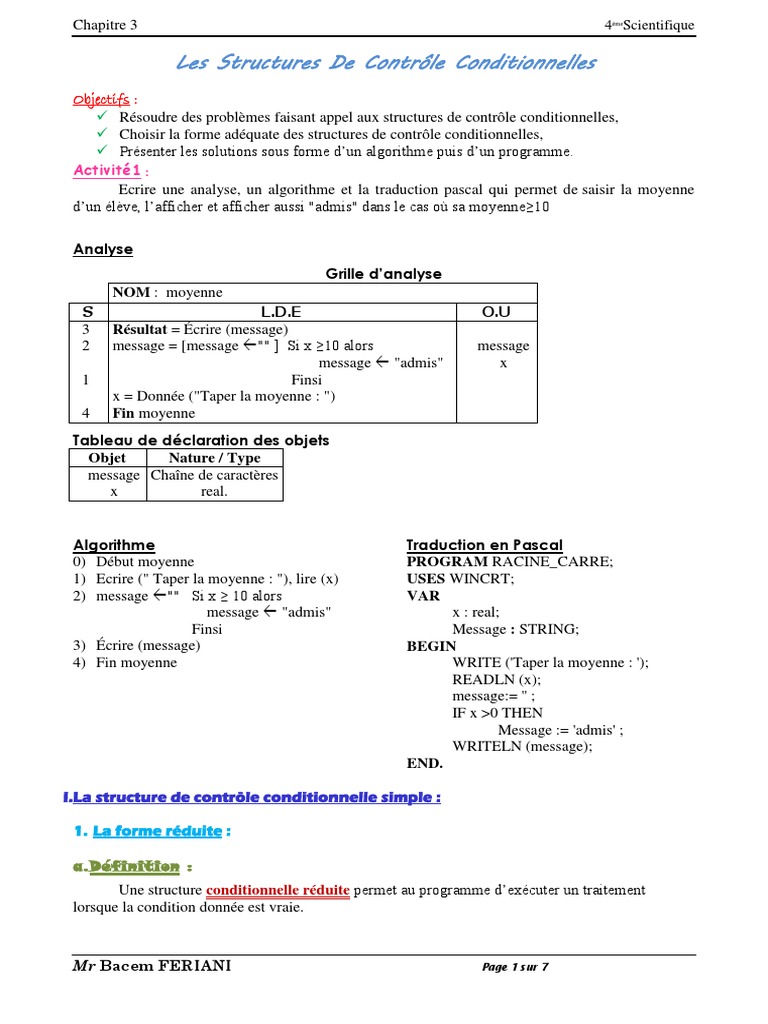 Structures de Contrôle en Pascal | PDF | Structure de contrôle ...