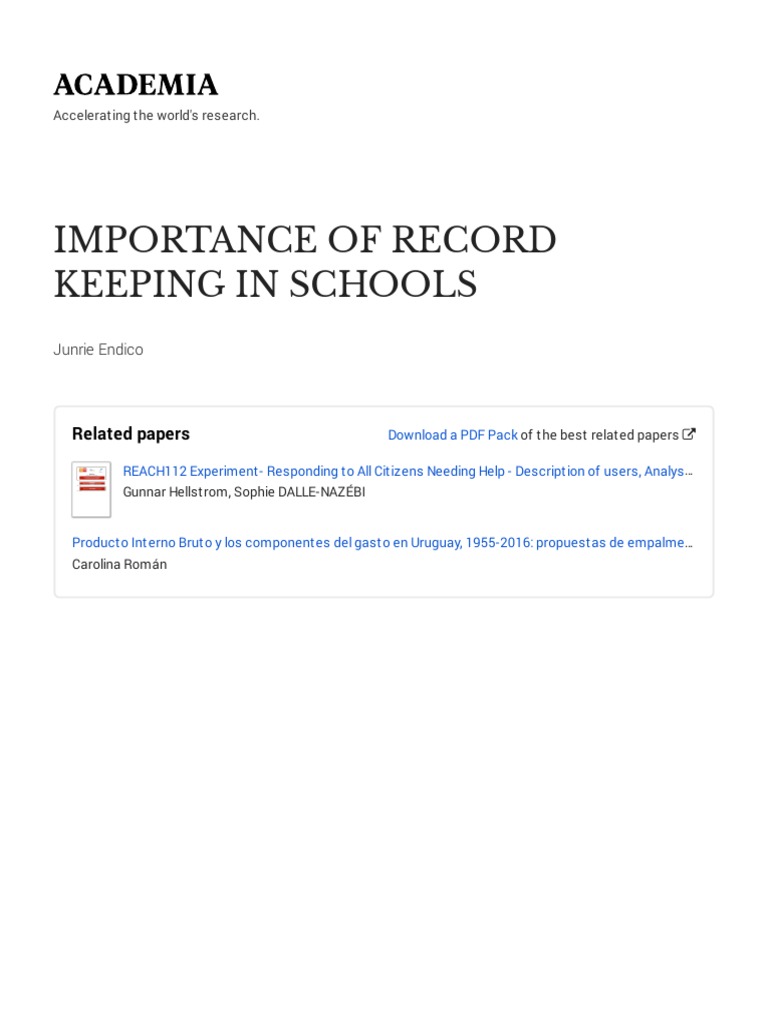 Importance Of Record Keeping In Schools With Cover Page V2 PDF