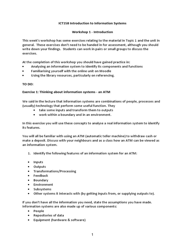 Introduction to Information Systems Workshop | PDF | System ...