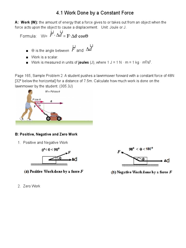 4.1 Work Done by A Constant Force Note | PDF