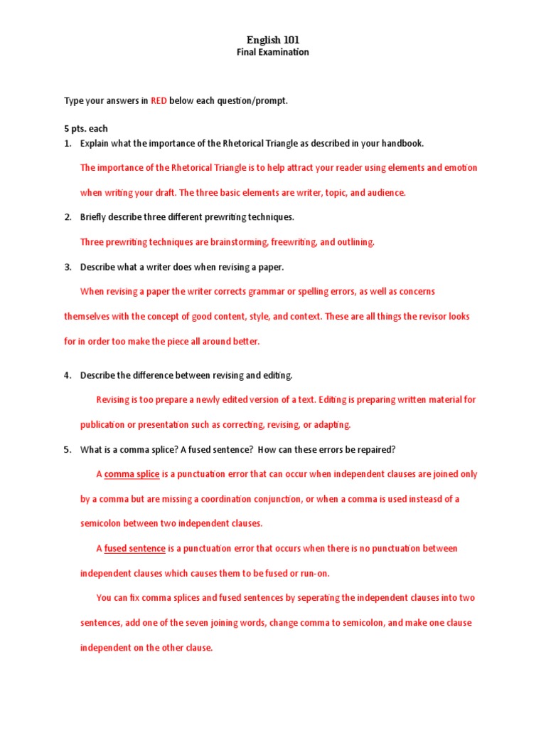 English 101 Final Exam Overview | PDF | Comma | Plagiarism