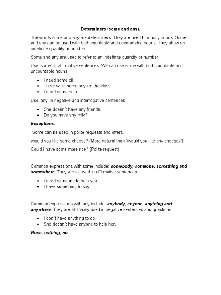 3.2 Determiners (Some and Any) | PDF | Language Arts & Discipline ...