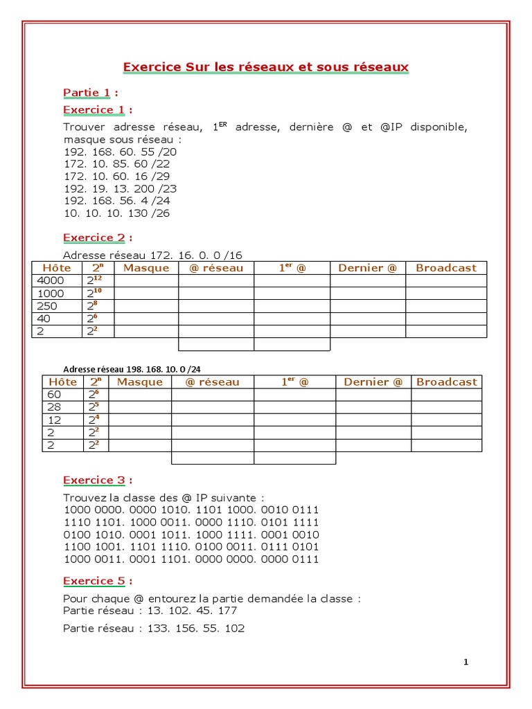 Exercices sur les sous-réseaux IP | PDF | Réseau informatique | Adresse IP