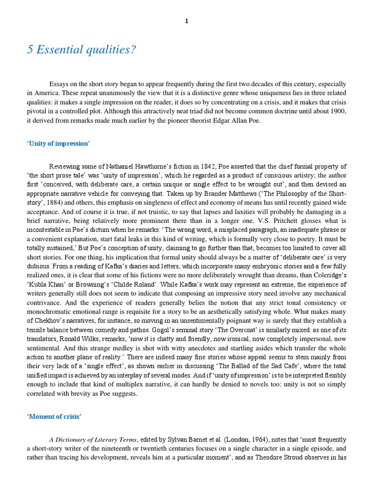 5 Essential Qualities? Unity of Impression' PDF Short Stories