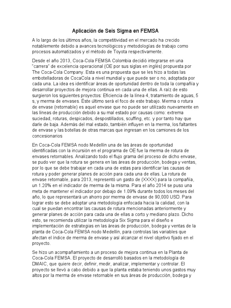 Aplicación de Seis Sigma en FEMSA | PDF | Six Sigma | Coca Cola