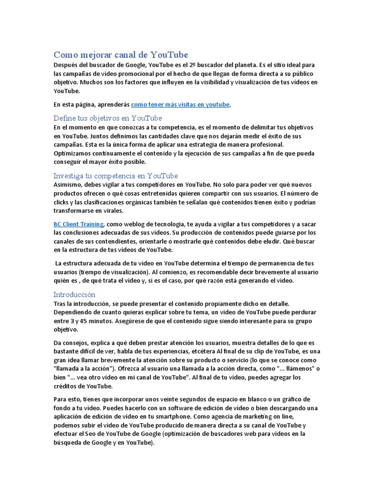 Como Mejorar Cuenta Personal de Youtube | PDF | Youtube | Posicionamiento en buscadores