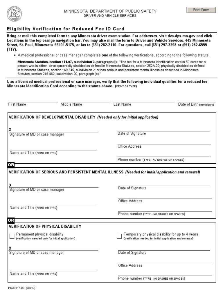 Dl 937 Reduced Fee Identification Card Eligibility Verification - Form ...