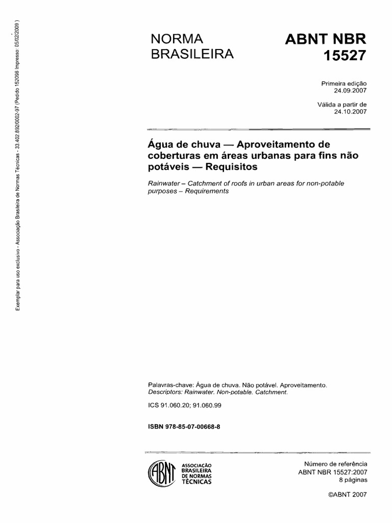 NBR 15527 - 2007 - Água de Chuva - Aproveitamento de Coberturas em ...