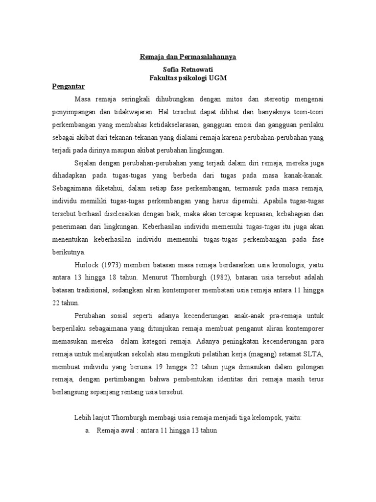 Remaja Dan Permasalahannya | PDF