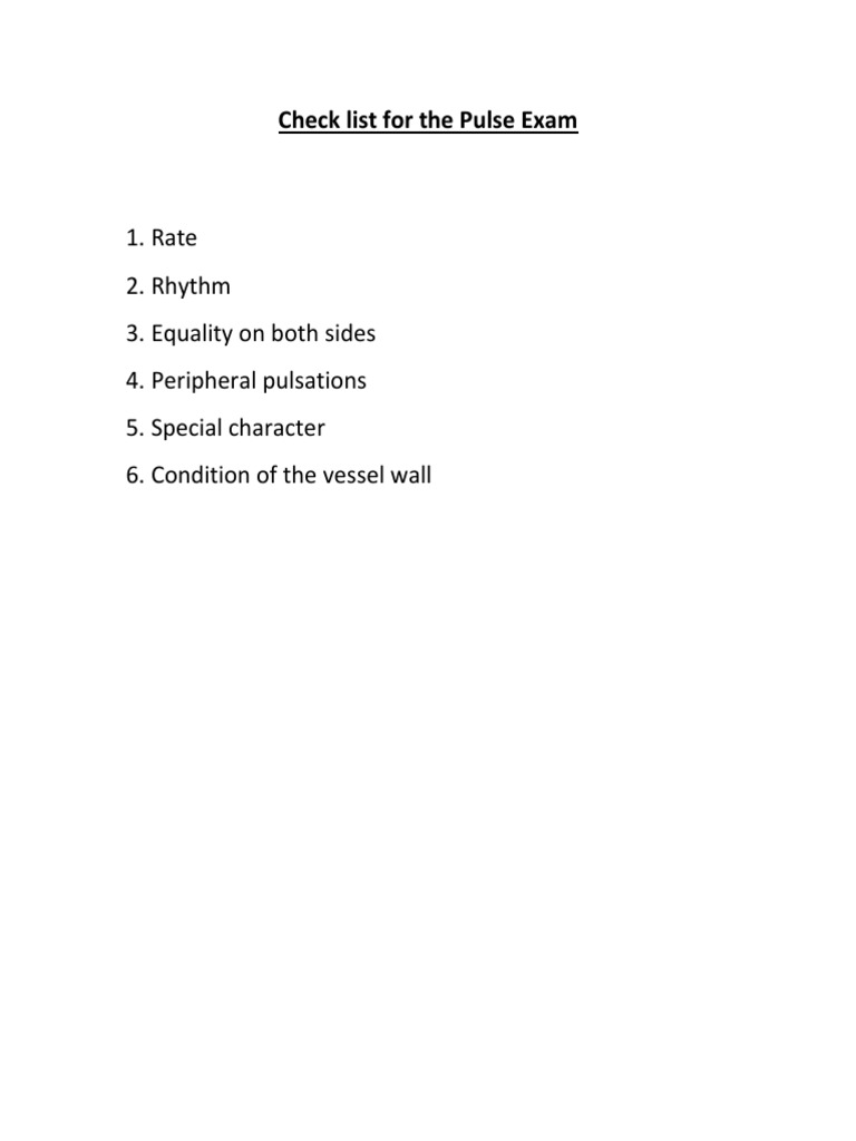 Check List For The Pulse | PDF