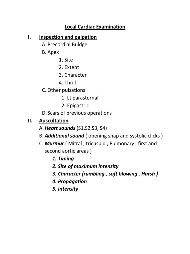 Precordial Bulge and Auscultation Guide | PDF