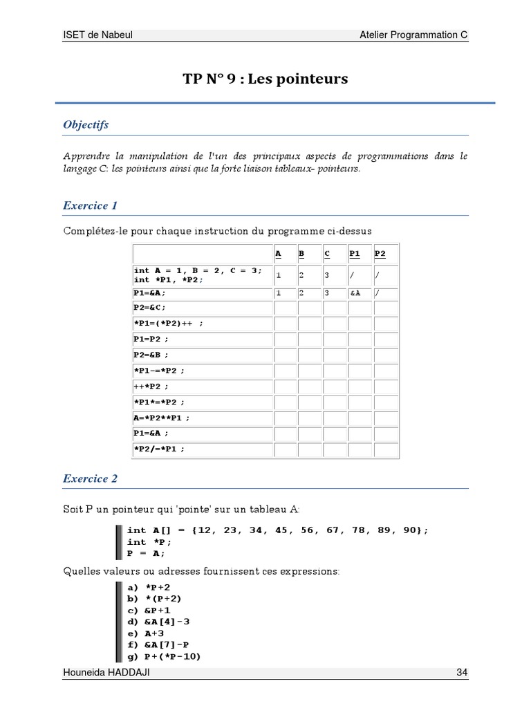 Manipulation des pointeurs en C | PDF | Pointeur (programmation ...