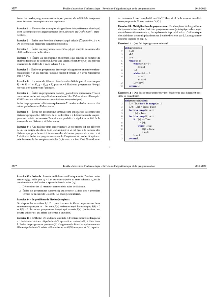 Exercices d'algorithmique et programmation | PDF | Structure de ...