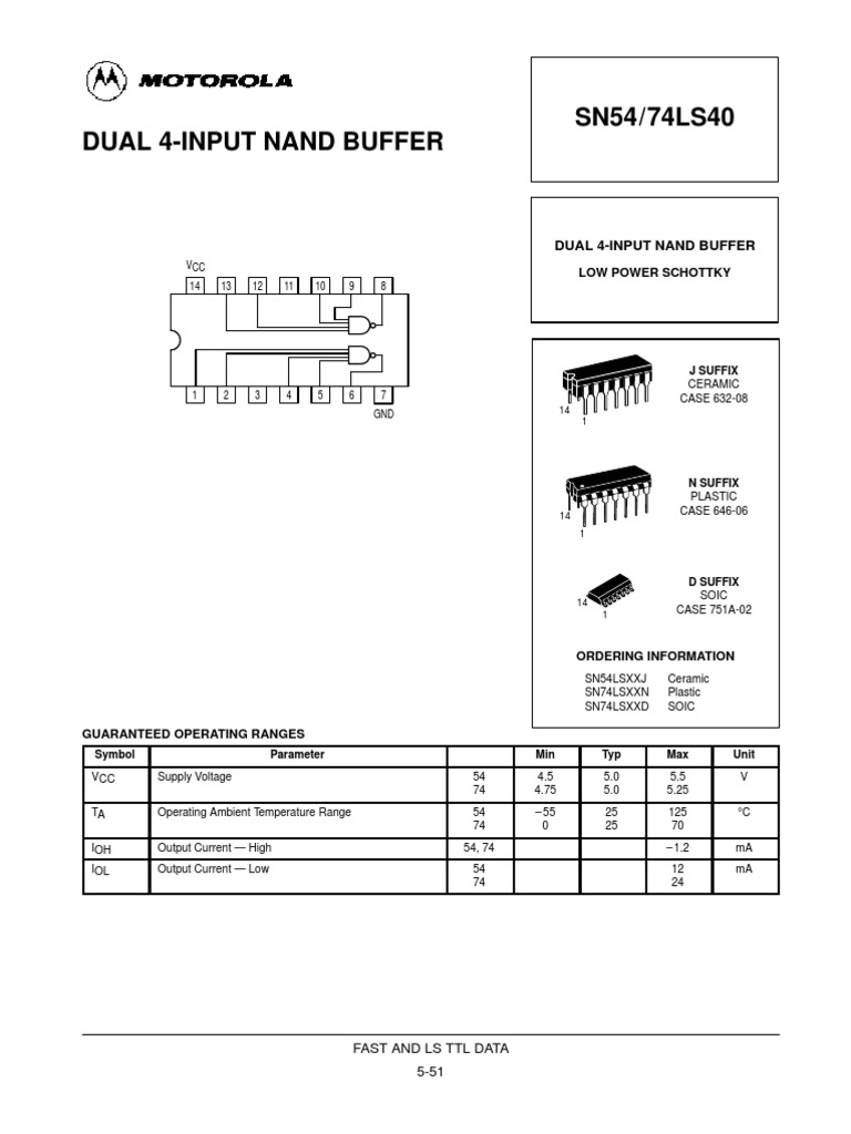 74LS40 Dual 4-Input NAND Buffer Data | PDF