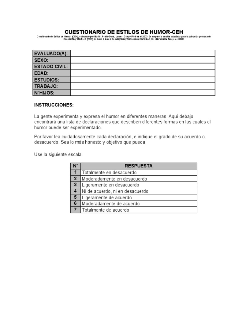 Cuestionario de Estilos de Humor | PDF | Humor