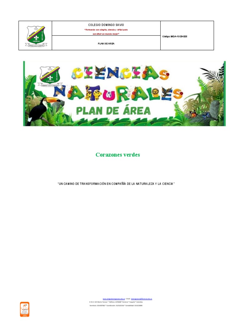 Plan de Area Ciencias Naturales 2022 PDF Educación primaria