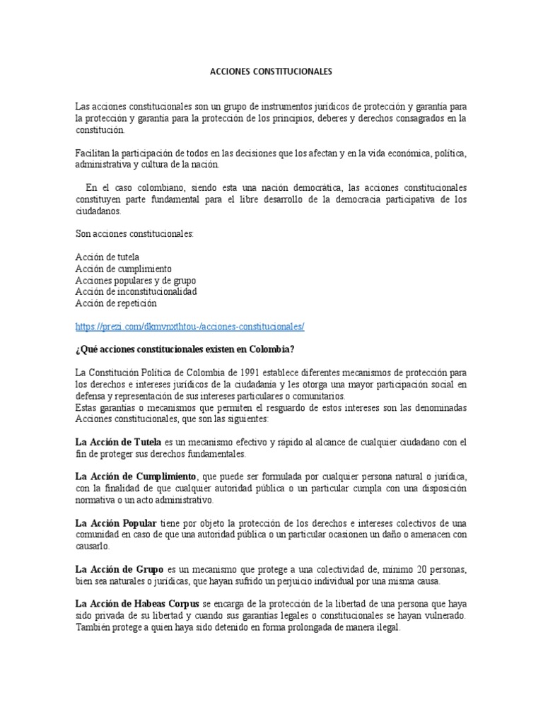 Acciones Constitucionales | PDF | Derecho Constitucional | Habeas corpus