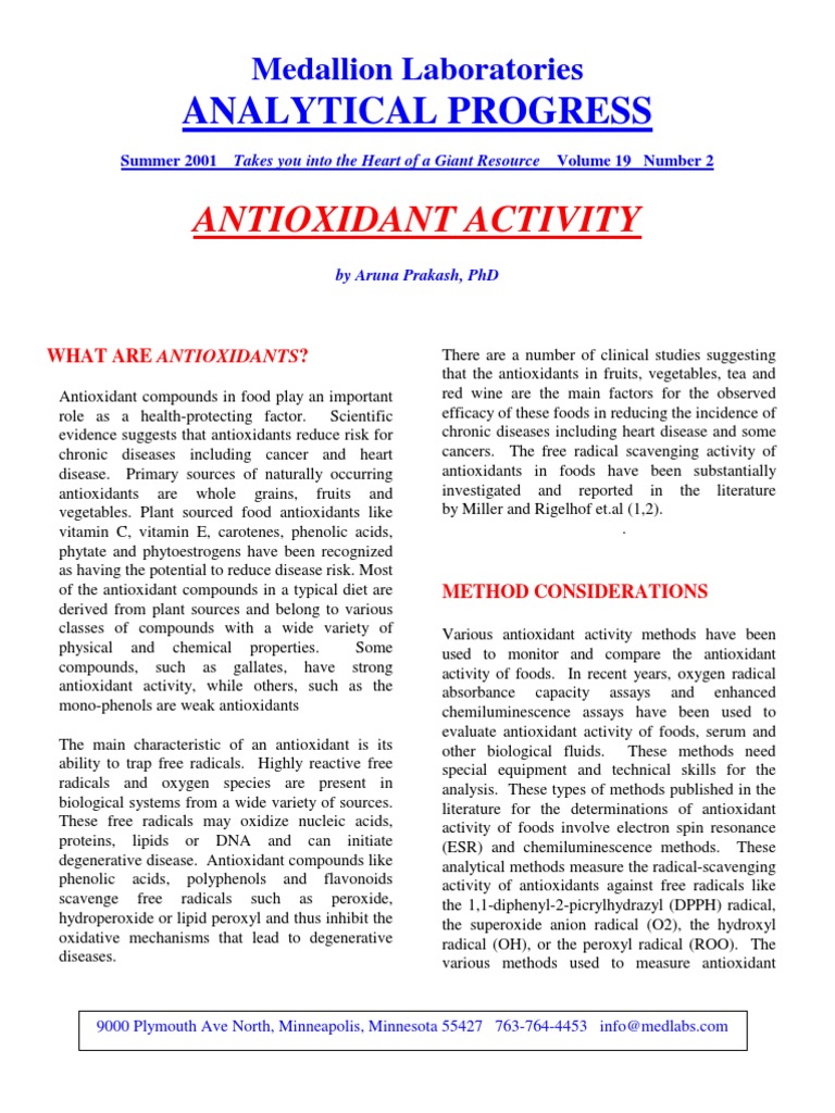 Antioxidant Activity in Foods Explained | PDF | Polyphenol | Antioxidant